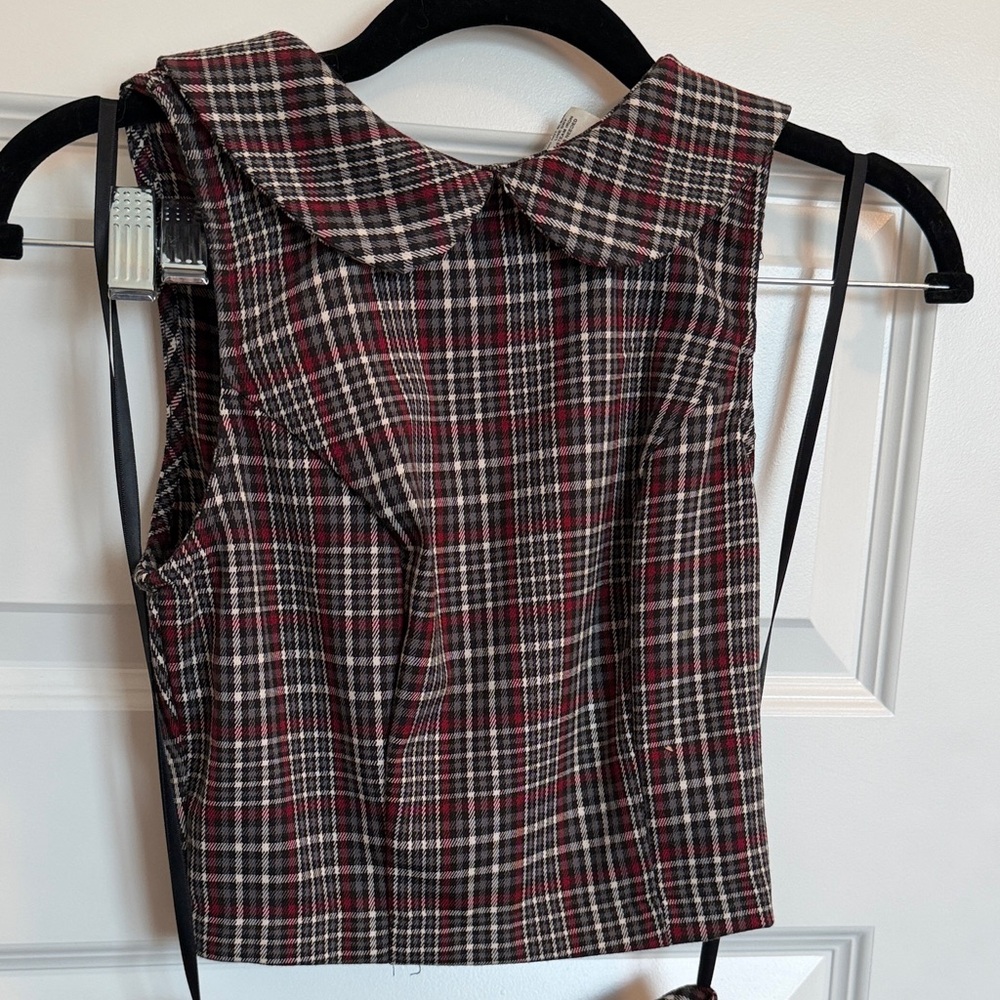 Plaid Sleeveless Top with Mini skirt set Women’s XS size 1/2